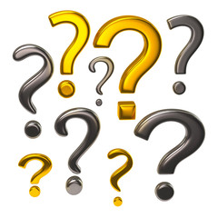 Silver and golden question marks signs
