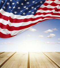 Fototapeta na wymiar American flag, floor and sky