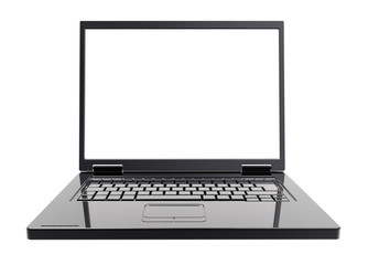 Laptop with blank white screen isolated over white.