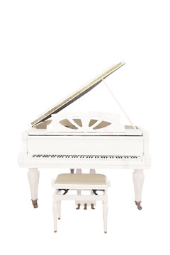 The image of a white grand piano under the white background