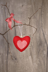 Happy Valentine! Stuffed cotton heart and checked bow hanging on