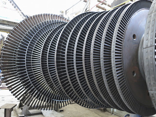 Power generator steam turbine during repair at power plant