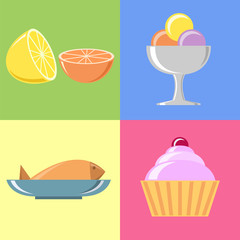 Flat Food illustrations and Icons set