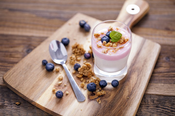 Delicious dessert with fruits and flakes