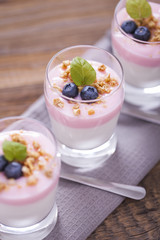 Delicious dessert with fruits and flakes