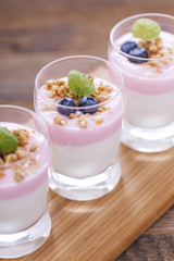 Delicious dessert with fruits and flakes