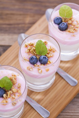 Delicious dessert with fruits and flakes