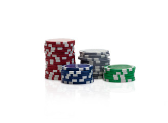 Gambling chips over white