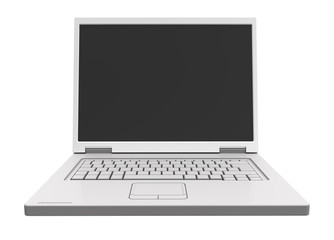 Laptop with blank black screen isolated over white. 