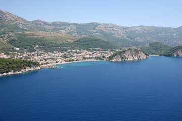 Aerial view of the town Petrovac, Montenegro