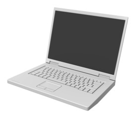 Laptop with blank black screen isolated over white. 