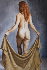 oil portrait of a woman shot from behind - 79595018