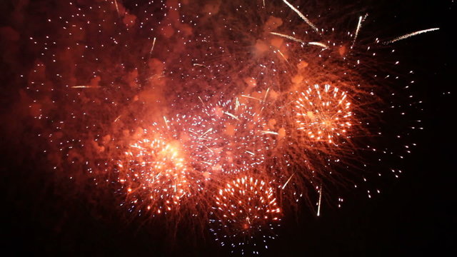 Fantastic Fireworks Exploding On Black Background in Slow motion