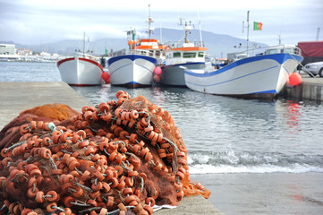 Fototapeta premium Floats and fishing boats in Ponta Delgada , Azores