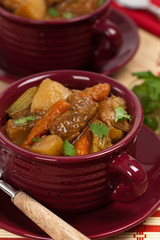 Slow Cooker Pork Stew. Selective focus.