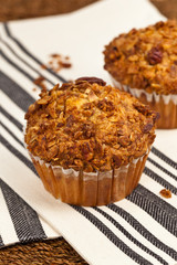 Peach Pecan and Granola Muffins. Selective focus.