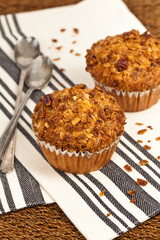 Peach Pecan and Granola Muffins. Selective focus.
