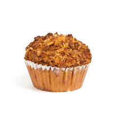 Granola Breakfast Muffins on white background. Selective focus.