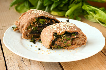 Healthy spinach and urtica pie on whole-wheat flour