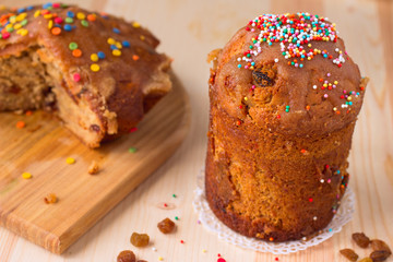 Vegan Easter kulich with dried raisins, without eggs and milk