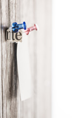 Pushpin. Notes on bulletin board.