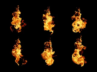 Deurstickers Vlam Fire flames collection isolated on black background