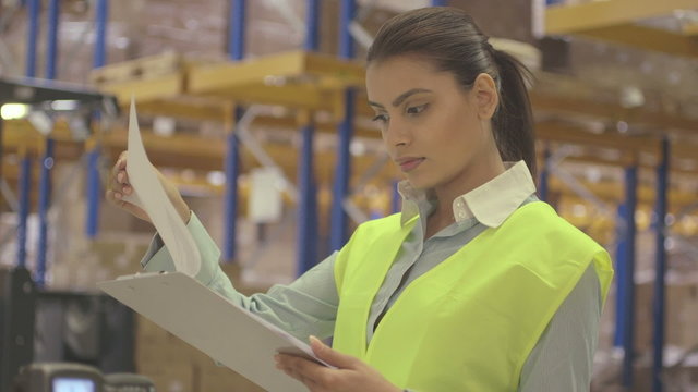 Woman working in logistic warehouse