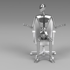 3d rendering businessman doll is sitting on chair