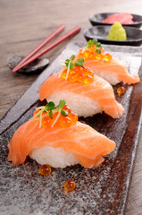 Salmon sushi with caviar