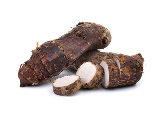 taro root on white background