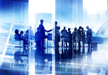 Silhouette Business Discussion Meeting Cityscape Team Concept