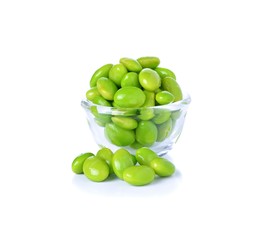 Green soybeans on white background