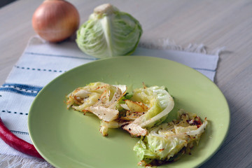 slices of baked cabbage with hot pepper