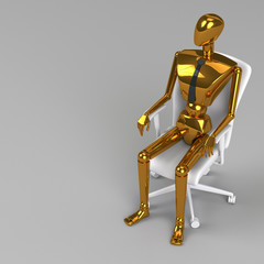 3d rendering businessman doll is sitting on chair