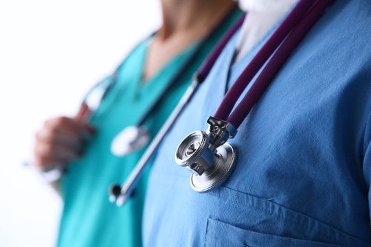 Closeup portrait of a two  doctors with stethoscope