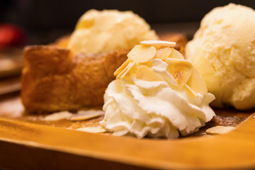 honey toast with whipping cream