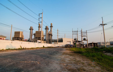 Fototapeta na wymiar power plant on blue sky background.