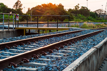railroad on sunset sky background.