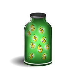 Glass jar with shiny dollar signs