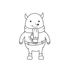 Cheerful cartoon fox character wearing scarf and pants