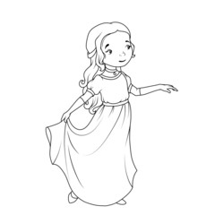 Coloring book: Cartoon girl wearing classic long dress