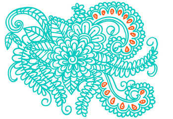 Doodle flowers. Line art hand drawing floral pattern