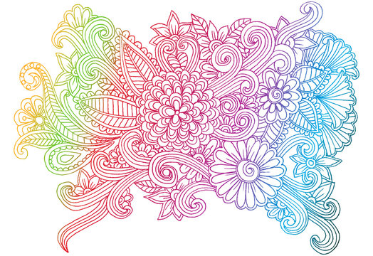 Doodle flowers. Line art hand drawing floral pattern