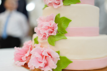 sweet Wedding cake decorated with beautiful flowers