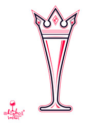 Champagne glass with royal crown, decorative goblet full with sp