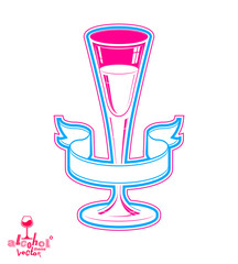 Classic vector 3d champagne goblet decorated with curve ribbon,