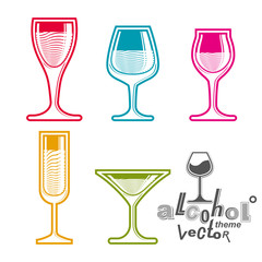 Colorful glasses collection – martini, wine, cognac, whiskey a