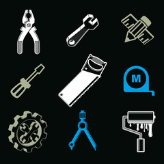 Set of 3d detailed tools, repair theme stylized graphic elements