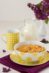 Breakfast including muesli and milk