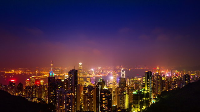  The panorama view of Victoria Harbour from the Peak in Hong Kong,China 
